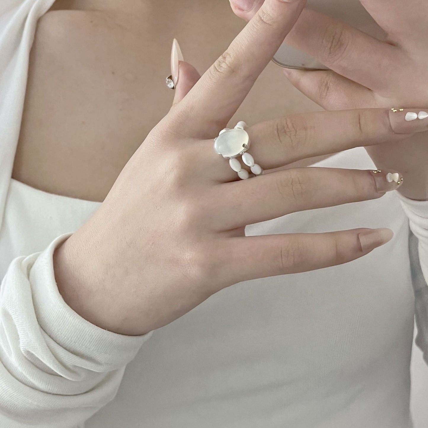 Cat's Eye Pearl Adjustable Ring