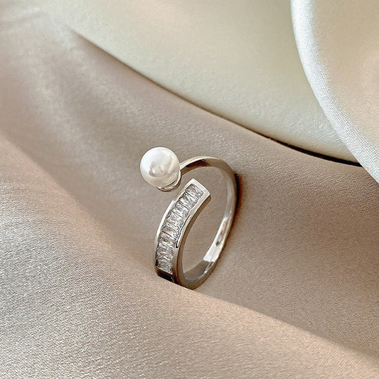 Geometric Zirconium Pearl Ring