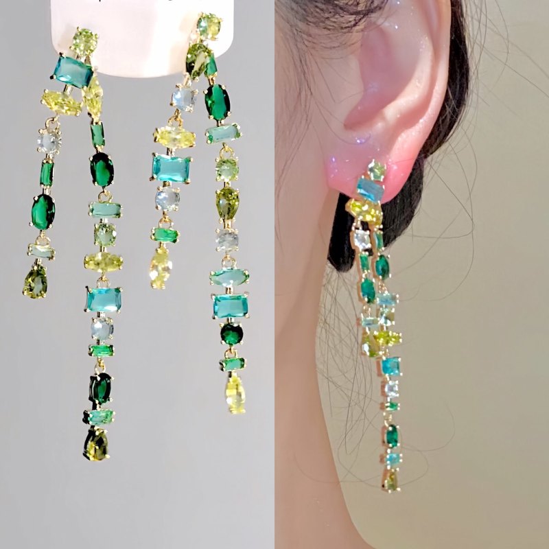 Green Forest Tassel Earrings