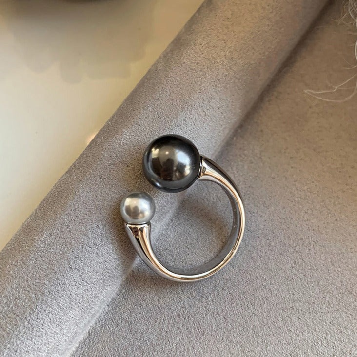 S925 Sterling Silver Black and Gray Pearl Ring