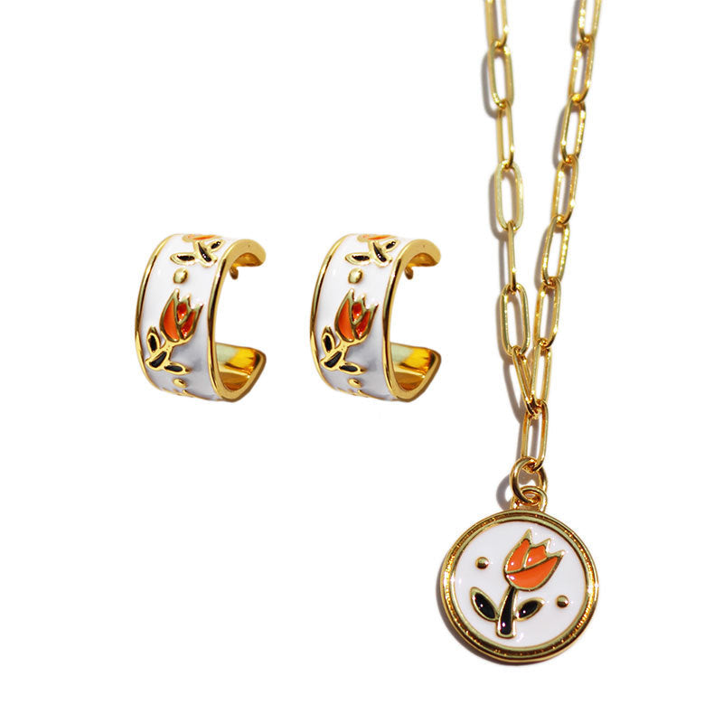 Vintage Tulip Enamel Necklace