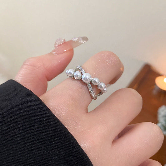 Zirconia Pearl Vintage Adjustable Ring