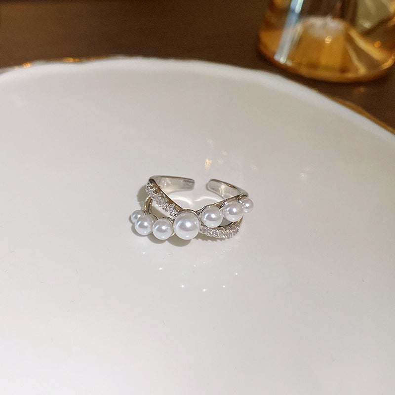 Zirconia Pearl Vintage Adjustable Ring