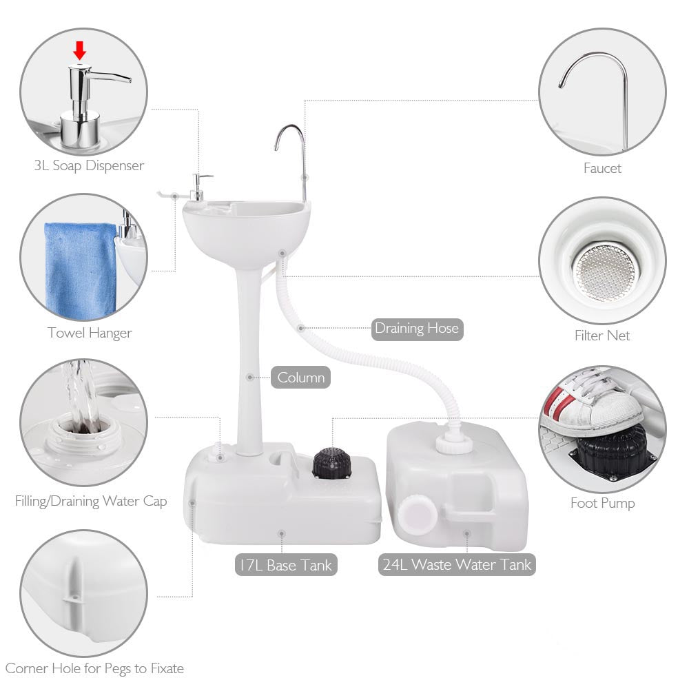 Portable Sink Hand Wash Station with Water Tank Foot Pump