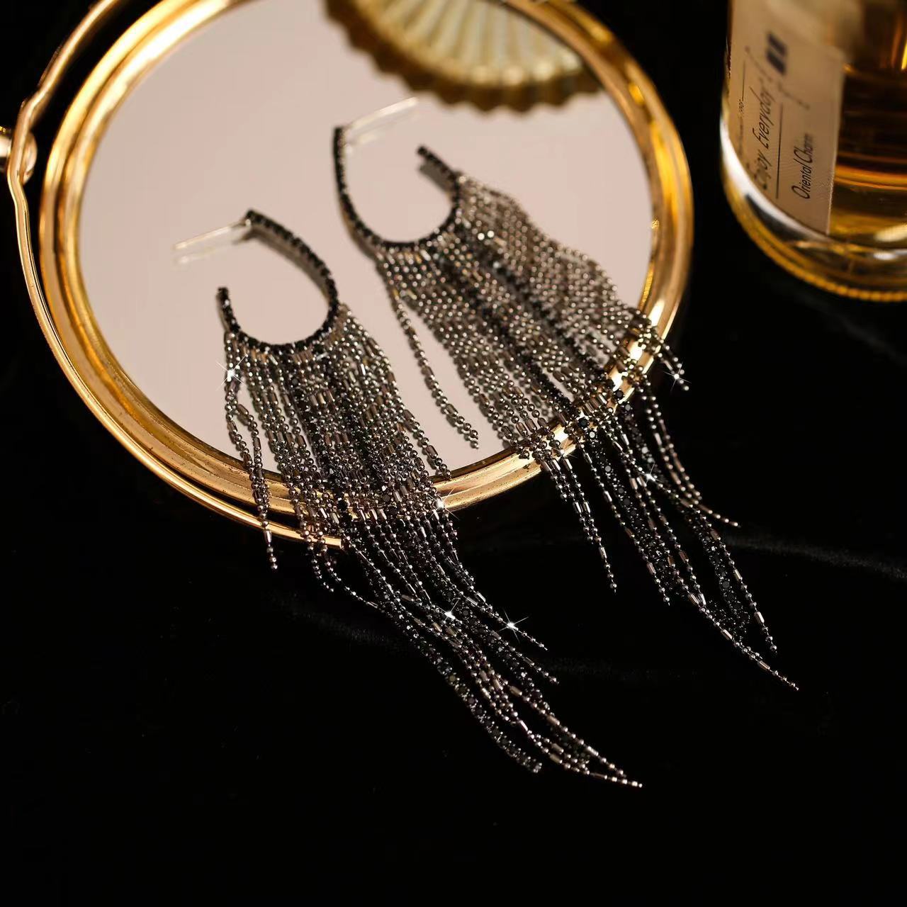 Round Long Tassel Earrings