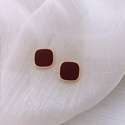 Burgundy Square Basic Earrings