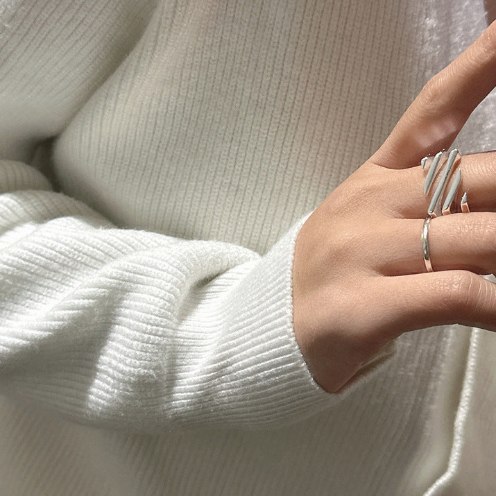 Sterling Silver Layered Twill Adjustable Ring