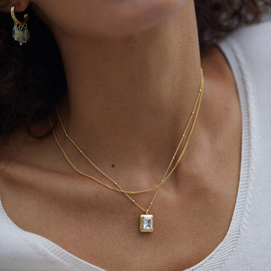 Sterling Silver Square Perfume Bottle French 5a Grade Zirconia Necklace