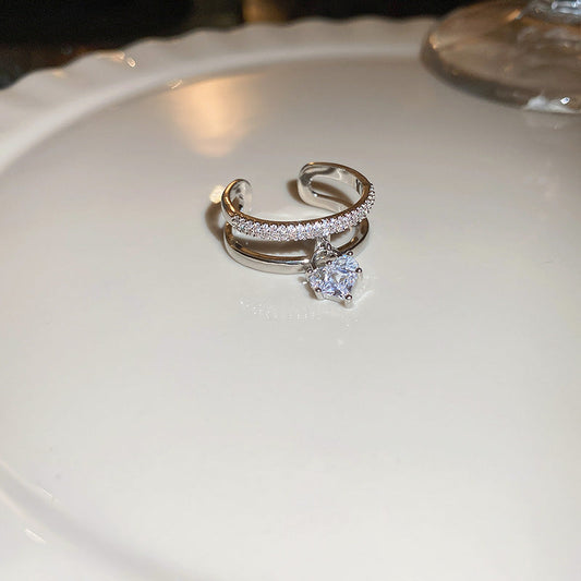 Silver Zirconia Heart Pendant Ring