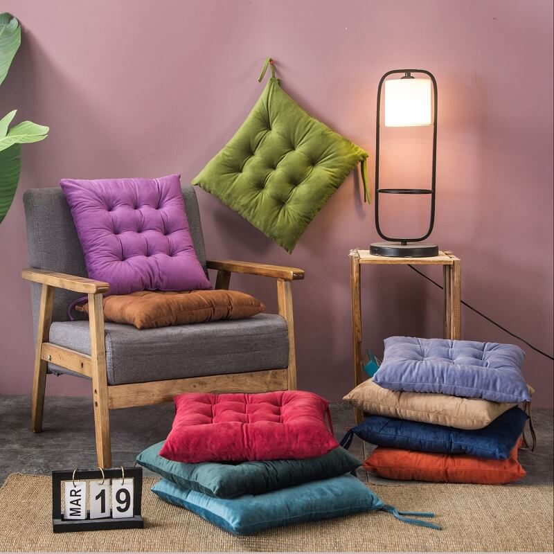 Soft Velvet Dining Chair Cushions with Ties 16" x 16"