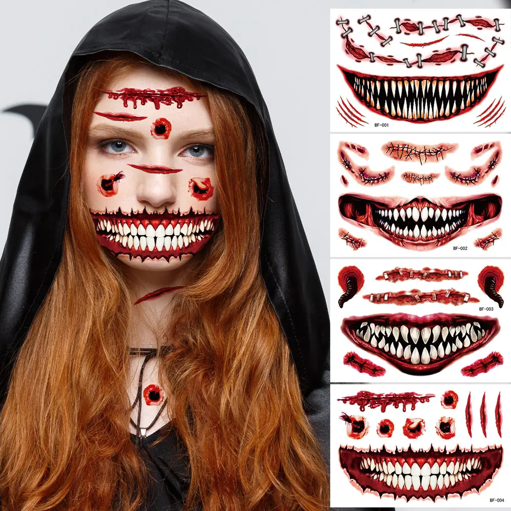 Halloween Temporary Tattoo Makeup – Realistic Fake Wounds, Scars & Blood FX Stickers for Costume & Prank Use