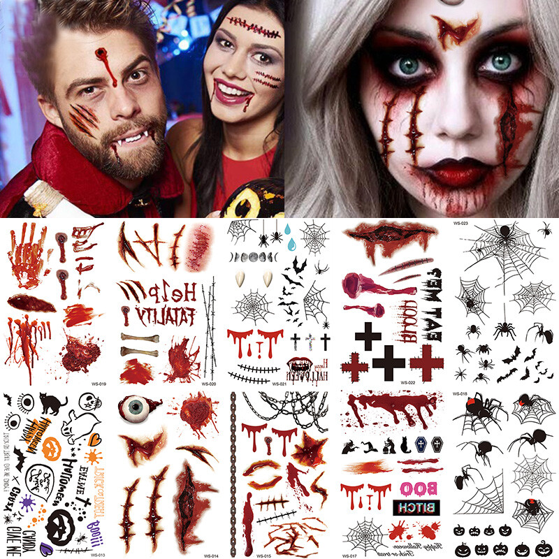 Halloween Temporary Tattoo Makeup – Realistic Fake Wounds, Scars & Blood FX Stickers for Costume & Prank Use