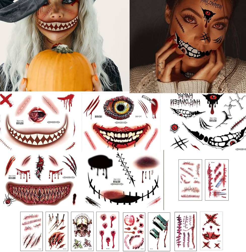 Halloween Temporary Tattoo Makeup – Realistic Fake Wounds, Scars & Blood FX Stickers for Costume & Prank Use