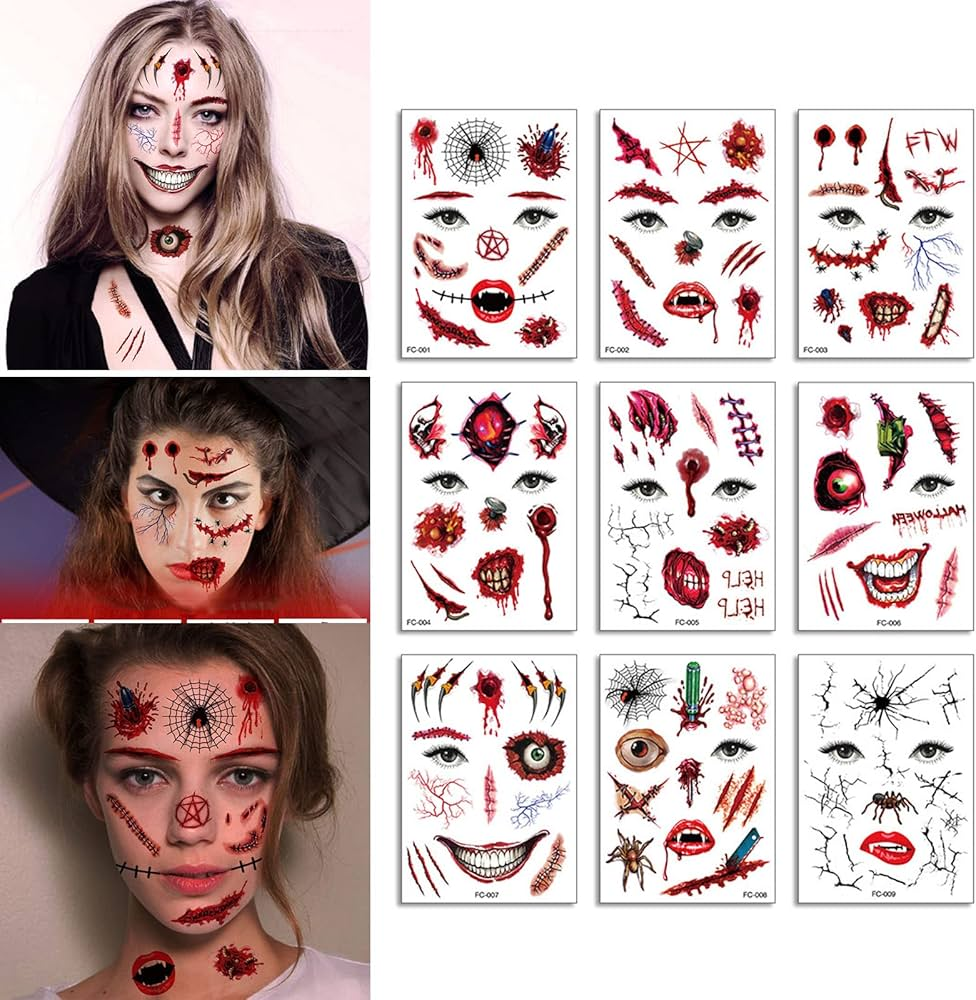 Halloween Temporary Tattoo Makeup – Realistic Fake Wounds, Scars & Blood FX Stickers for Costume & Prank Use