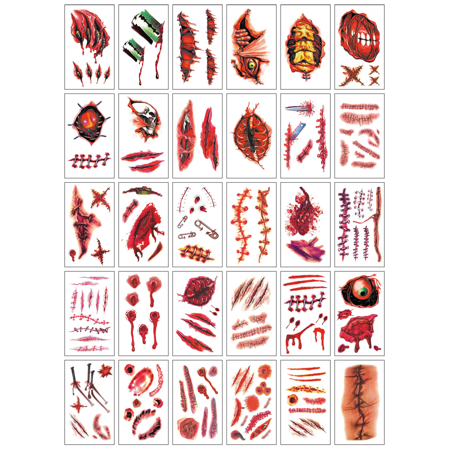 Halloween Temporary Tattoo Makeup – Realistic Fake Wounds, Scars & Blood FX Stickers for Costume & Prank Use