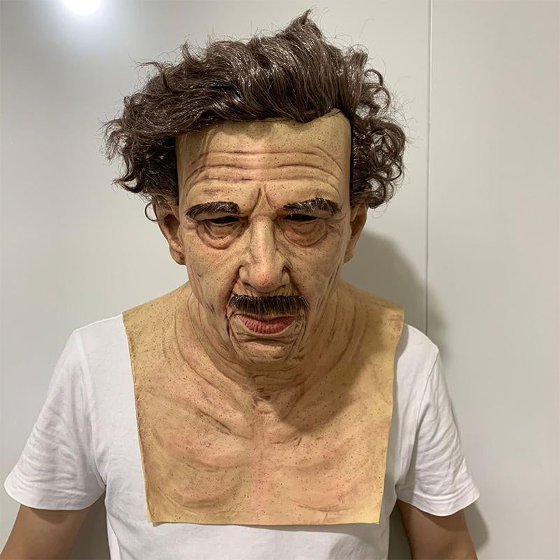 Halloween Simulation Latex Mask – Realistic Old Man Face with Hair, Breathable Non-Toxic Latex Cosplay & Party Costume Mask