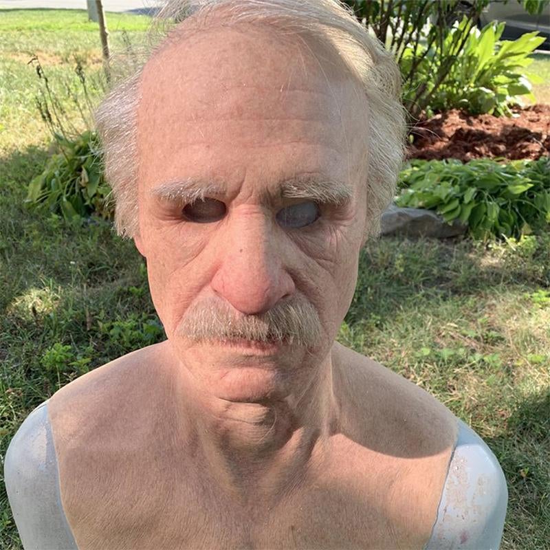 Halloween Simulation Latex Mask – Realistic Old Man Face with Hair, Breathable Non-Toxic Latex Cosplay & Party Costume Mask