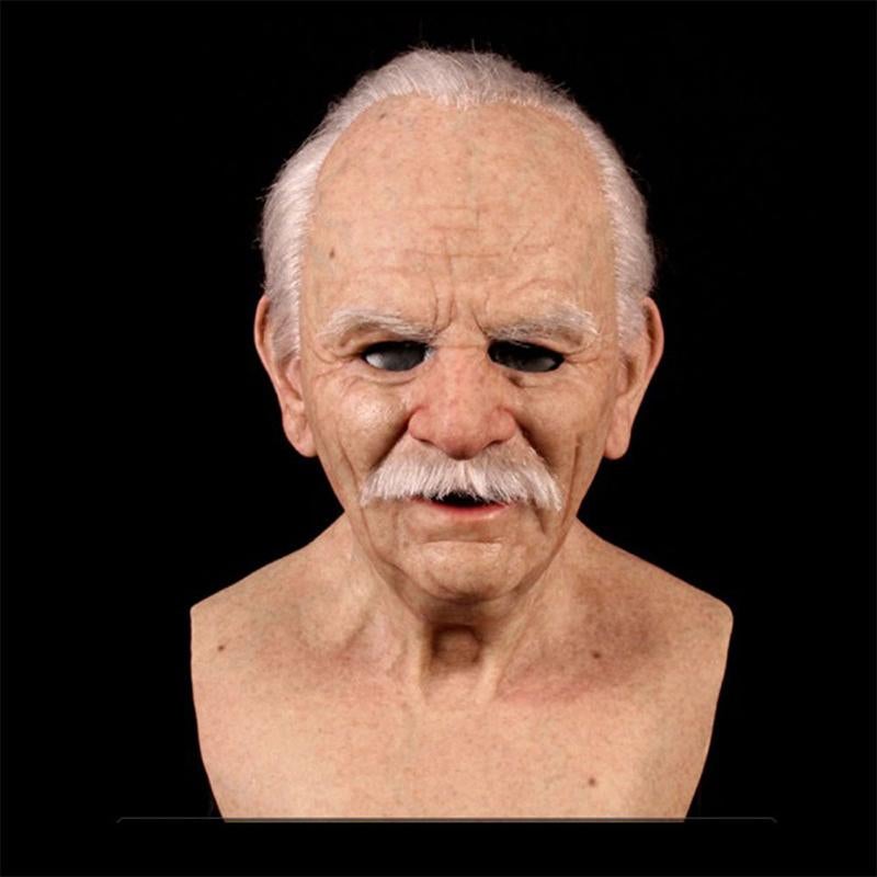 Halloween Simulation Latex Mask – Realistic Old Man Face with Hair, Breathable Non-Toxic Latex Cosplay & Party Costume Mask