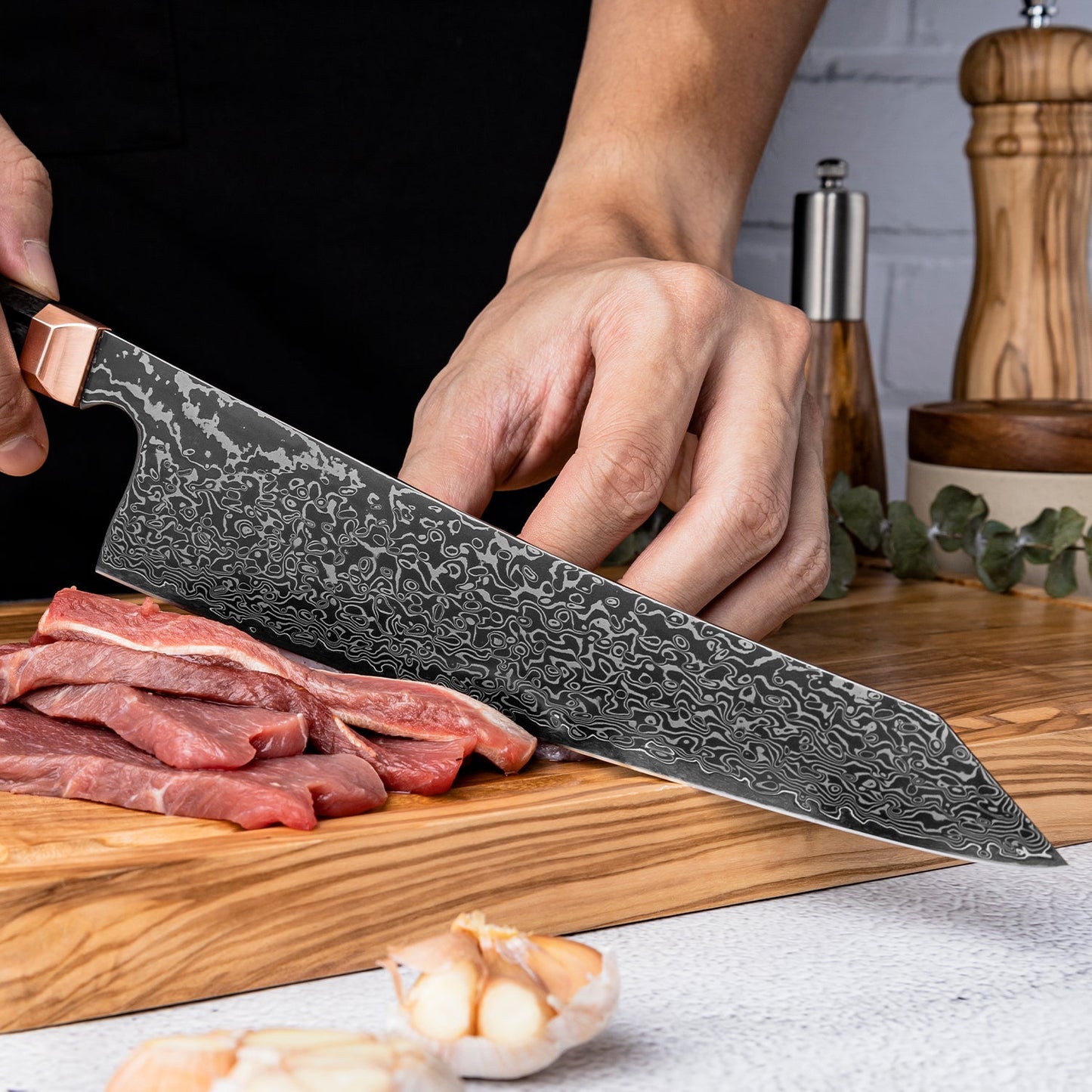 Obsidian (黒曜石) Damascus Steel - 8.2 Inch Kiritsuke Chef's Knife