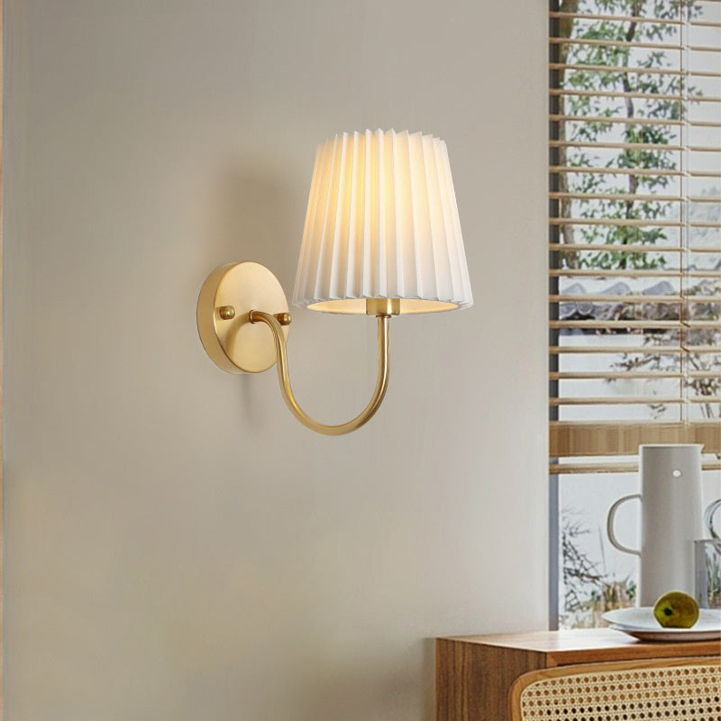 Vintage Metal Wall Lights with Pleated Fabric Shade