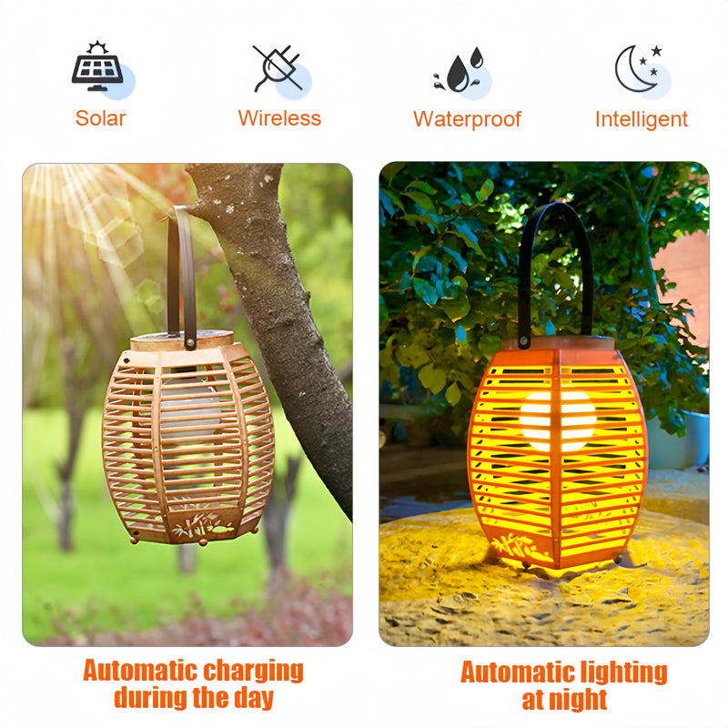 Outdoor Solar Rattan Portable Lantern