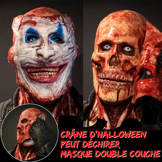 Halloween Double-Layer Skull Mask – Removable Magnetic Horror Mask with Hood, Breathable Silicone Design, Unisex Costume Prop