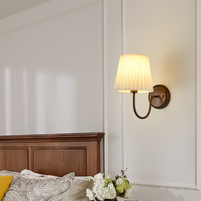 Vintage Metal Wall Lights with Pleated Fabric Shade