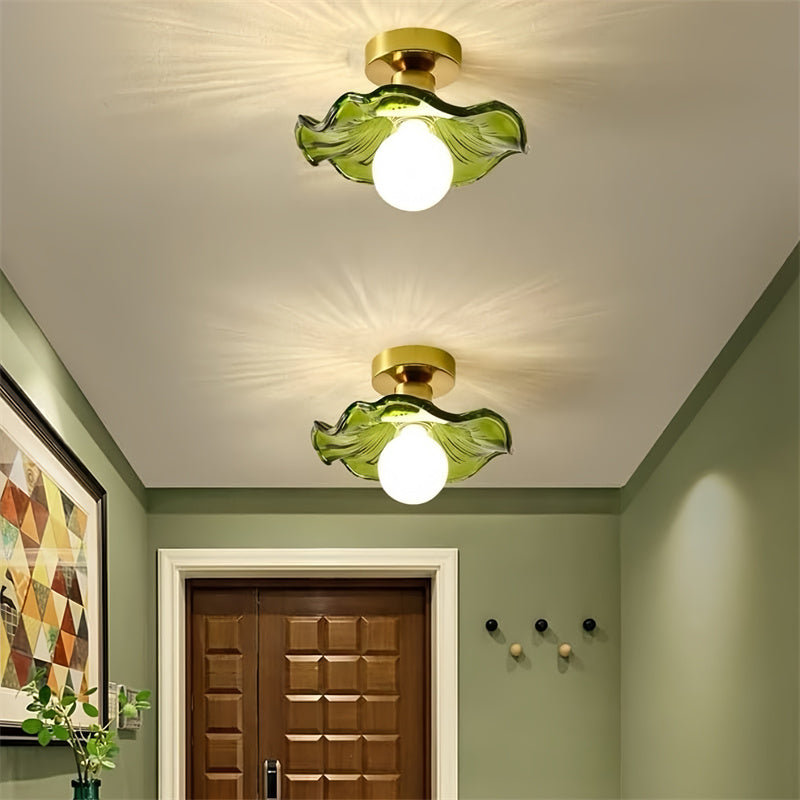 Retro Water Lily Ceiling Light with Glass Lampshade