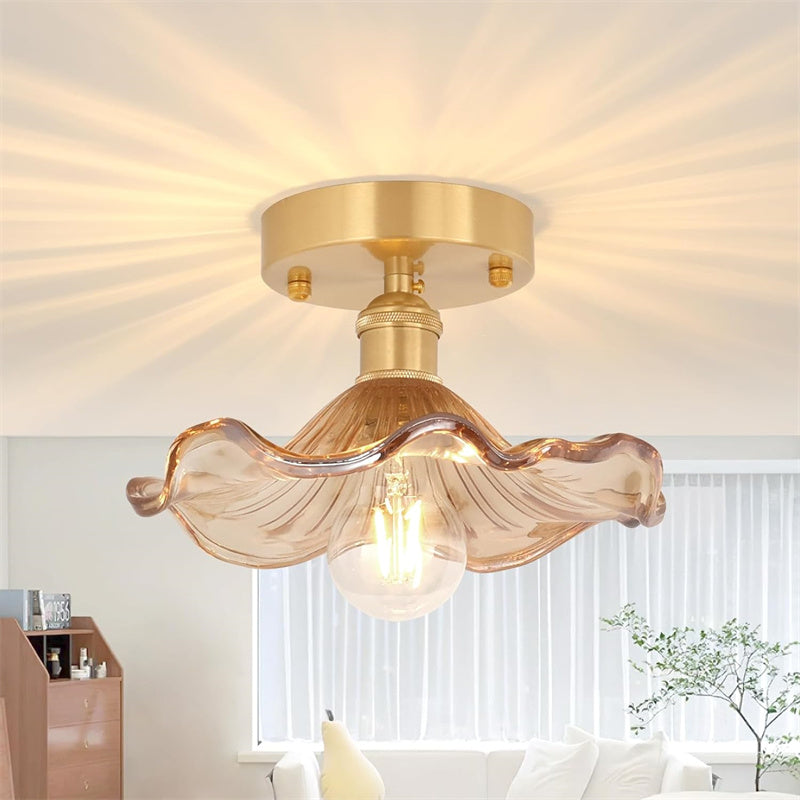 Retro Water Lily Ceiling Light with Glass Lampshade