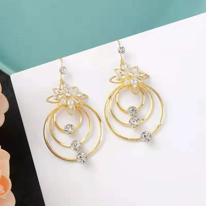 Italian Style Crystal Lotus Hoop Earrings