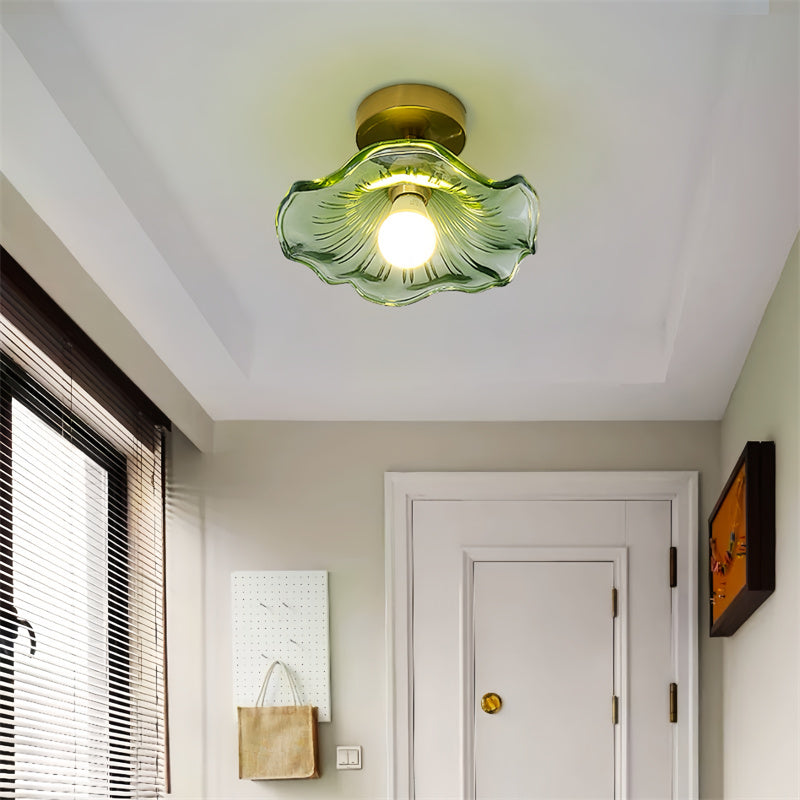 Retro Water Lily Ceiling Light with Glass Lampshade