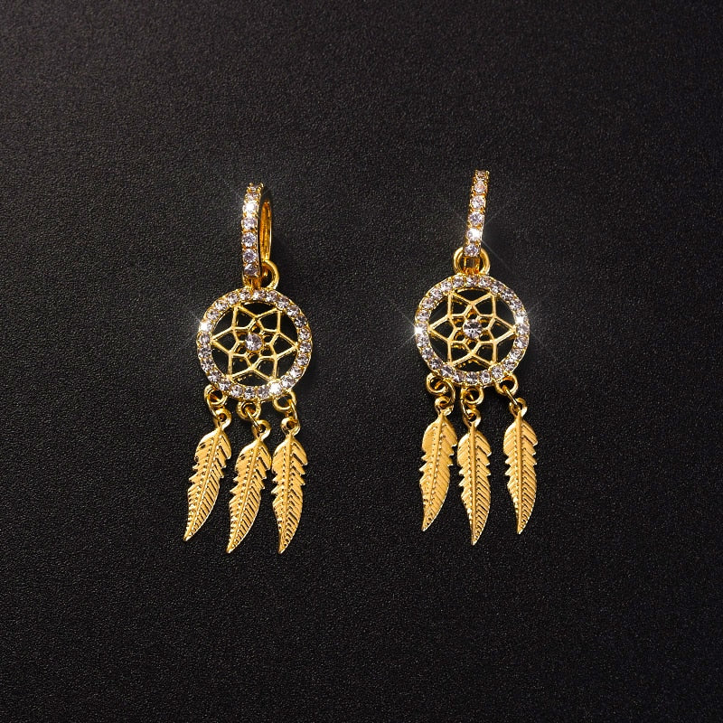 Dreamcatcher 14k Solid Gold Earrings - hoop earrings
