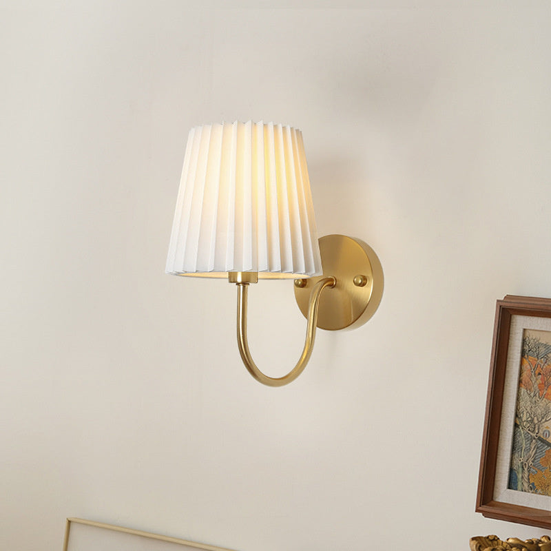 Vintage Metal Wall Lights with Pleated Fabric Shade