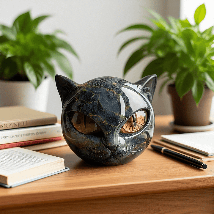 NyxCharm | Mystical Black Cat Head Sculpture - Gothic Decor