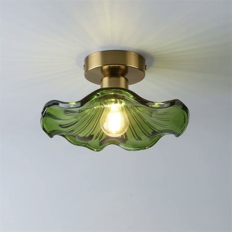 Retro Water Lily Ceiling Light with Glass Lampshade