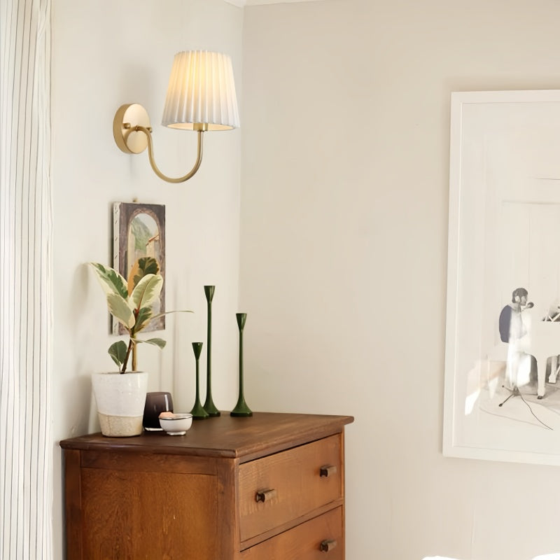 Vintage Metal Wall Lights with Pleated Fabric Shade