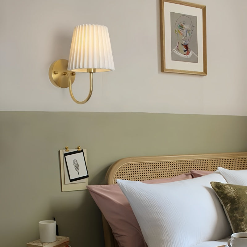 Vintage Metal Wall Lights with Pleated Fabric Shade