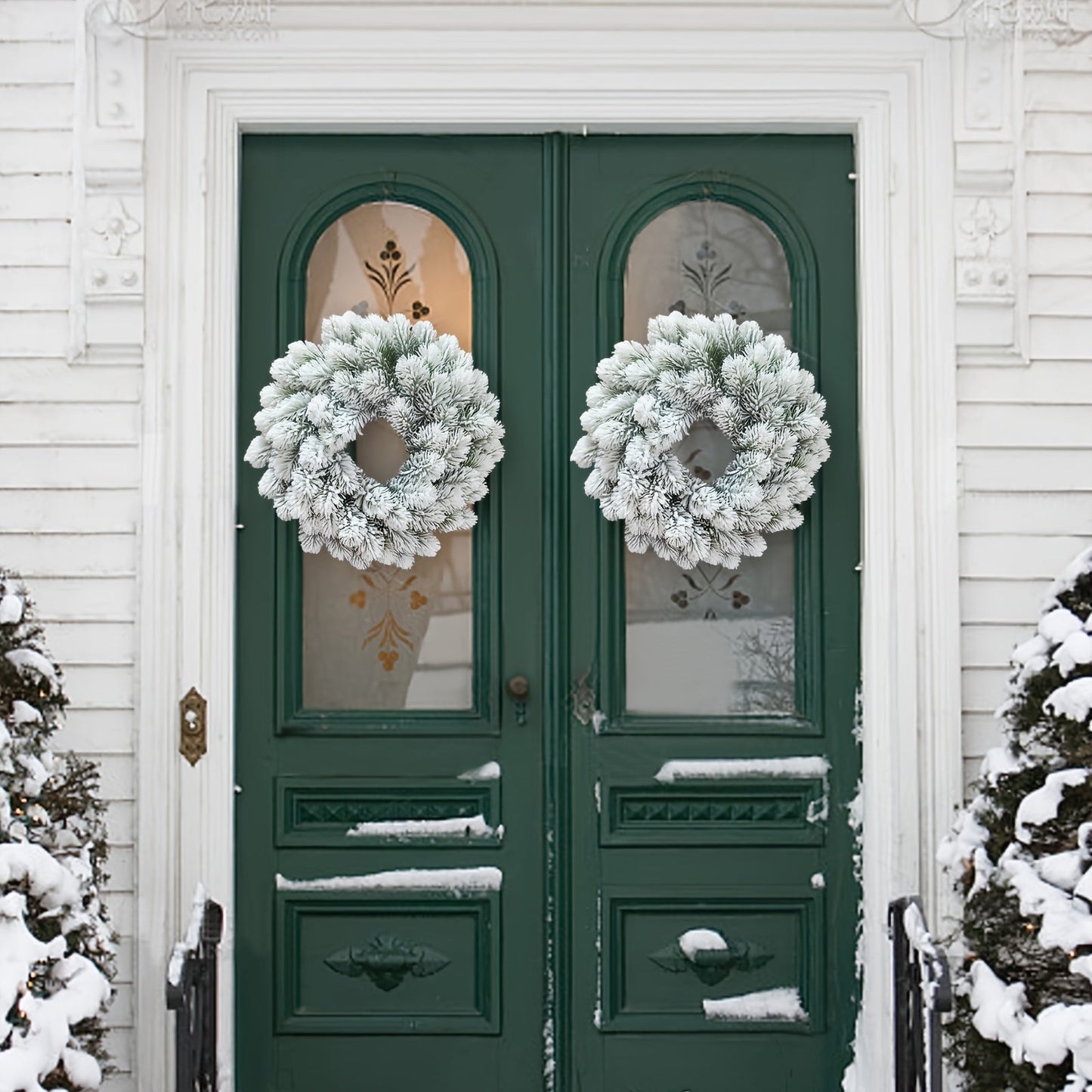 Christmas Wreath Snow Flocked Pine Door Wall Hanging Decoration