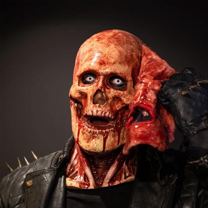 Halloween Double-Layer Skull Mask – Removable Magnetic Horror Mask with Hood, Breathable Silicone Design, Unisex Costume Prop