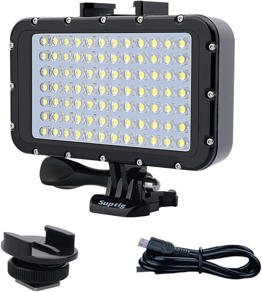 Suptig Underwater LED Dive Light - 84 High-Power Dimmable LEDs, Waterproof 164ft for GoPro & Cameras