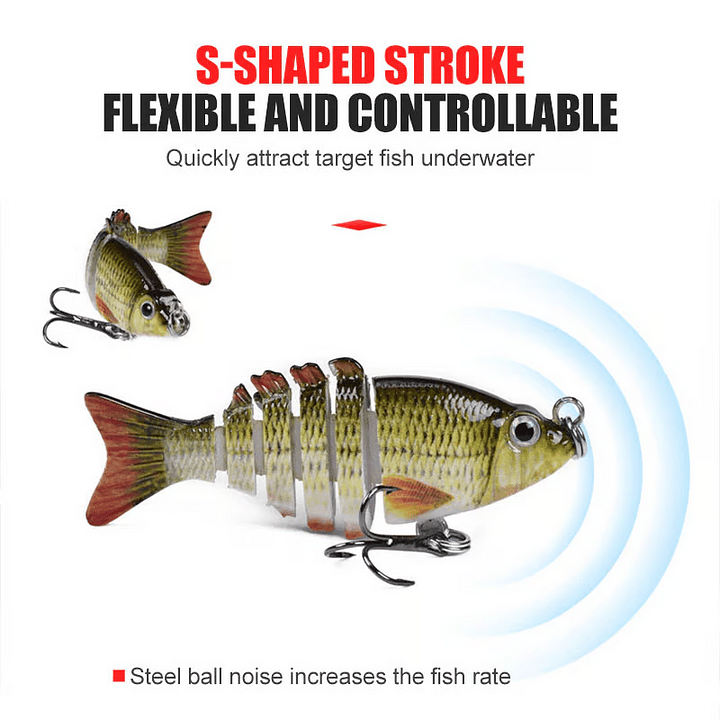 Bionic Swimming Fishing Lure – Realistic Multi-Jointed Artificial Bait with 3D Eyes & Treble Hooks for Freshwater & Saltwater