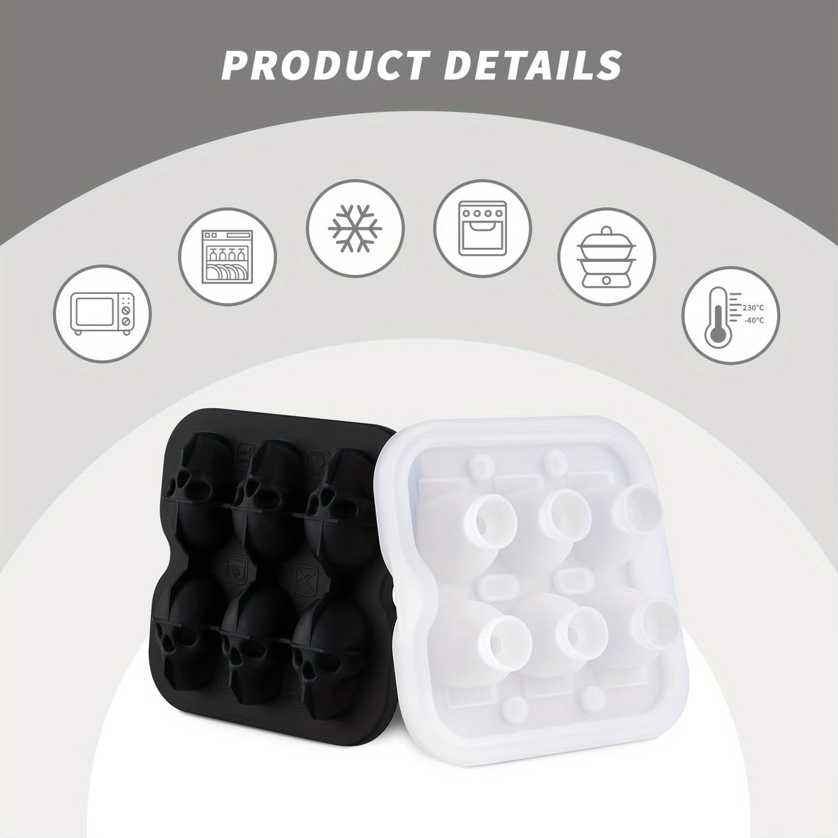 Silicone Skull Ice Cube Maker Tray with Large Reusable Mold for Drinks and Whiskey Ball