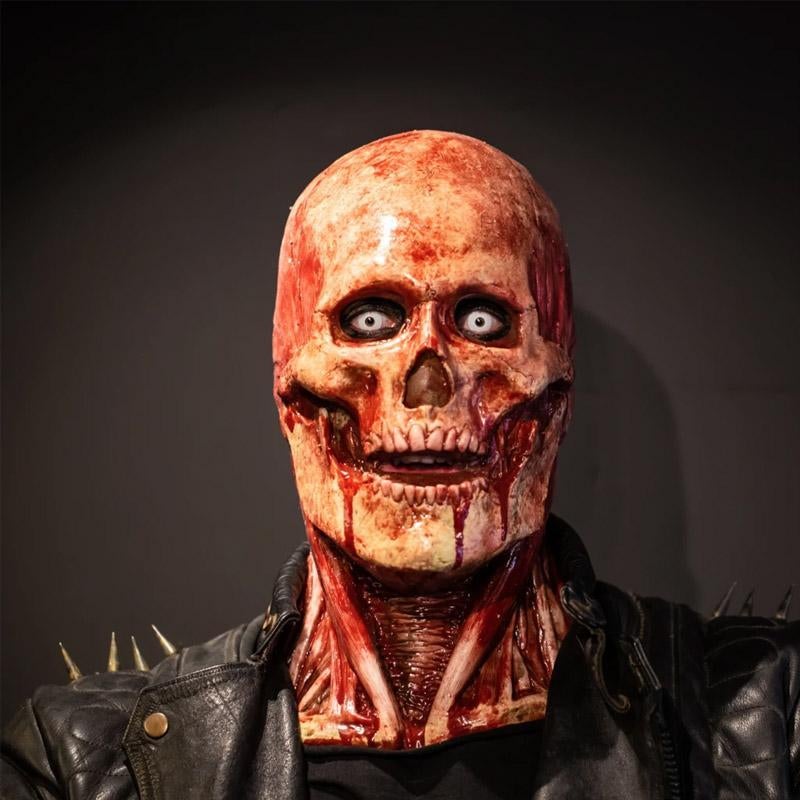 Halloween Double-Layer Skull Mask – Removable Magnetic Horror Mask with Hood, Breathable Silicone Design, Unisex Costume Prop