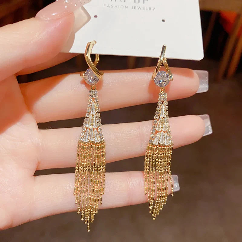 Zircon Tassel Earrings