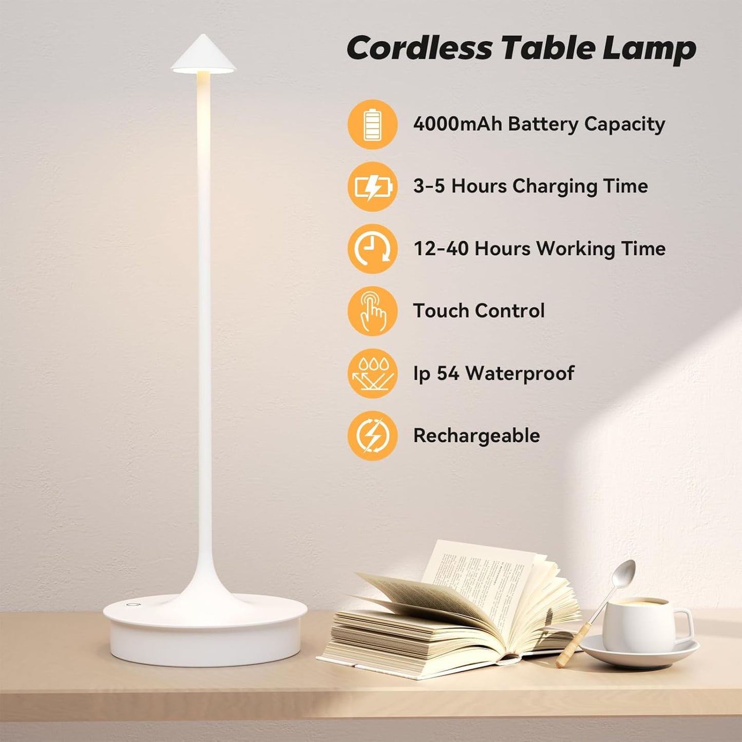Waterproof Wireless Table Light - Set of 2 Cordless Table Lamp Rechargeable