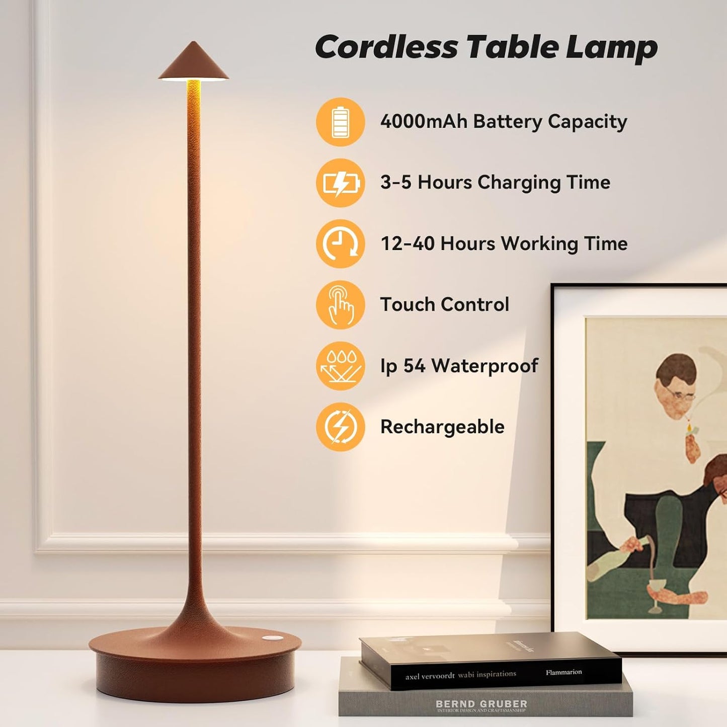 Waterproof Wireless Table Light - Set of 2 Cordless Table Lamp Rechargeable