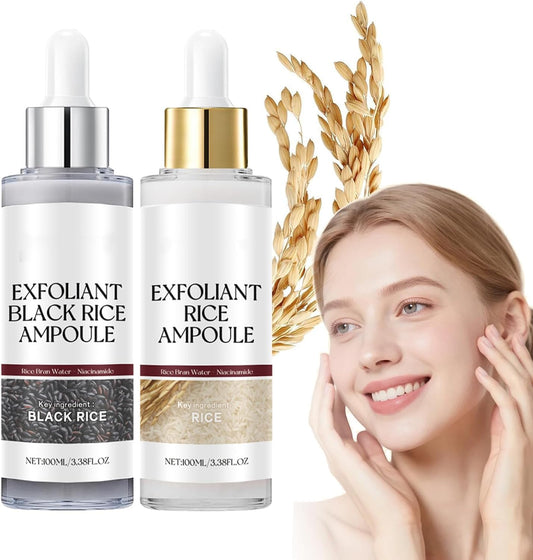 Peel Shot Glow Rice Ampoule Duo – White & Black Rice Face and Body Scrub for Dead Skin, Blackhead Removal & Pore Care