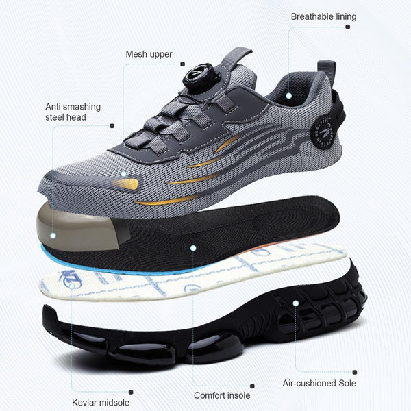 Avichic™ Men’s Safety Shoes – Steel Toe Work Sneakers with Rotating Button, Puncture-Proof, Anti-Smash & Wear-Resistant Protection