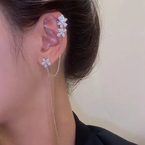 Flower Earrings with Ear Hook and Ear Clip
