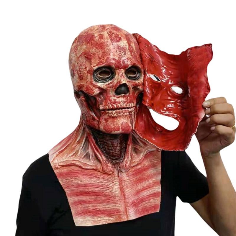 Halloween Double-Layer Skull Mask – Removable Magnetic Horror Mask with Hood, Breathable Silicone Design, Unisex Costume Prop